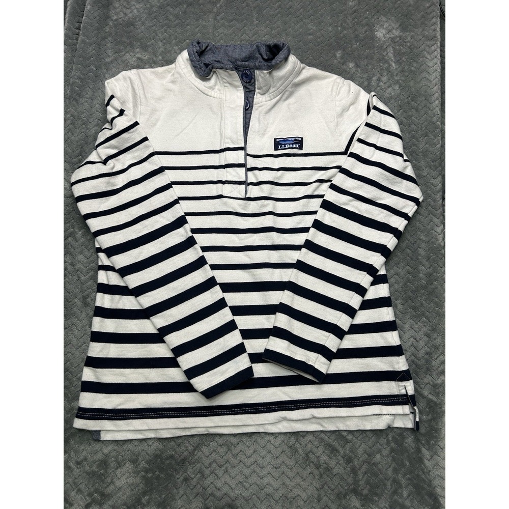 LL Bean Womens XS Nautical Stripe French Terry Button Mock Neck Sweatshirt
